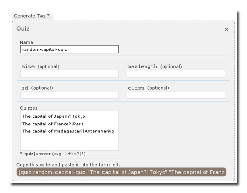 tag generator for quiz screenshot